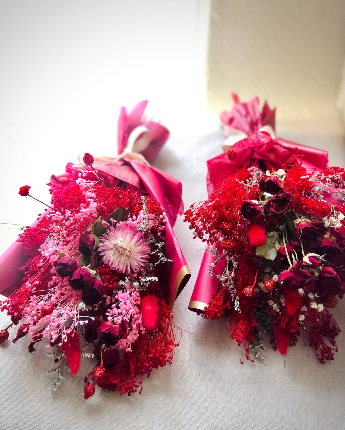 Flowers Bunches Dried Flower Bouquet Red and Pink Dry Etsy