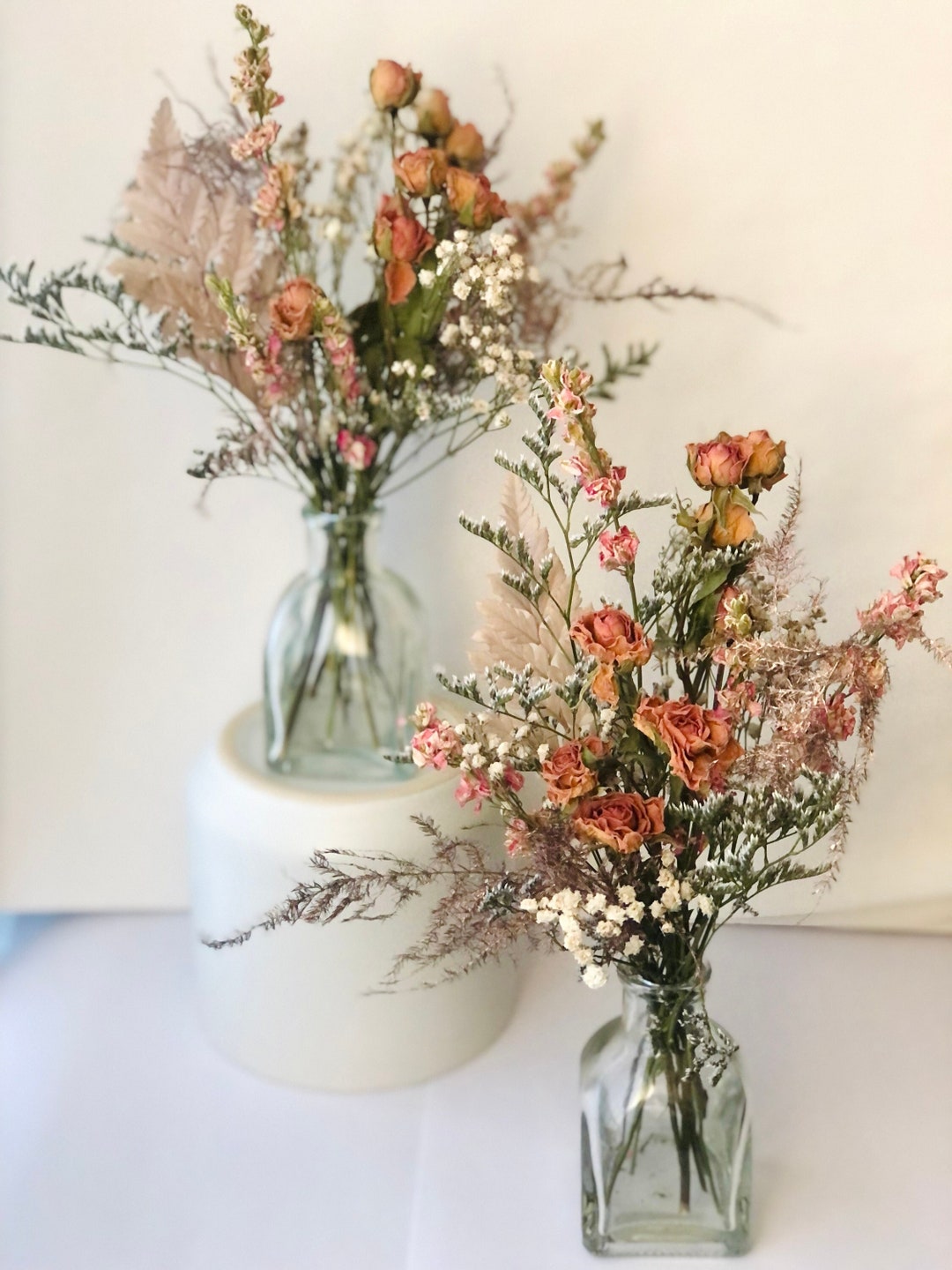 Dried Flower Bouquet Gift With Unique Wood Vase, Tablescape