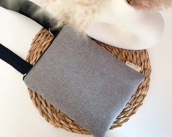 Petit sac à bandoulière pour femme, sac gris pour téléphone portable, sac rembourré pour smartphone, bandoulière pour téléphone portable, sac bandoulière en tissu.