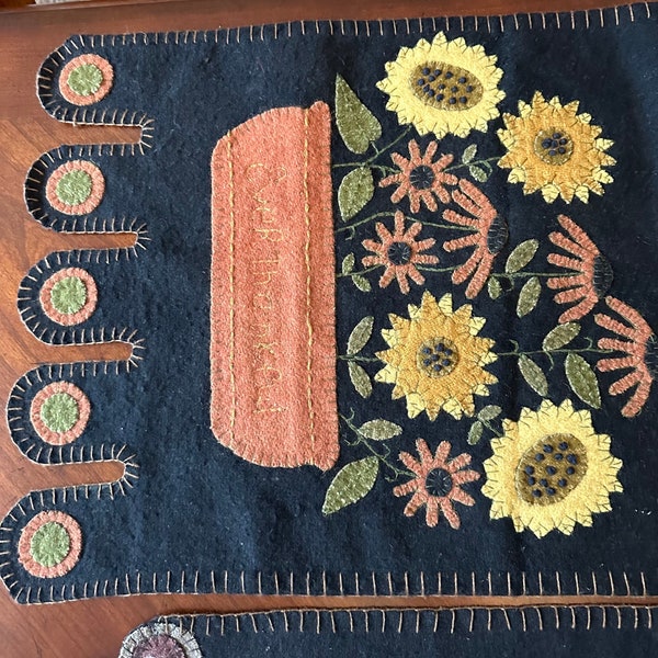 Folk art wool penny table runners Floral fall colors ever thankful