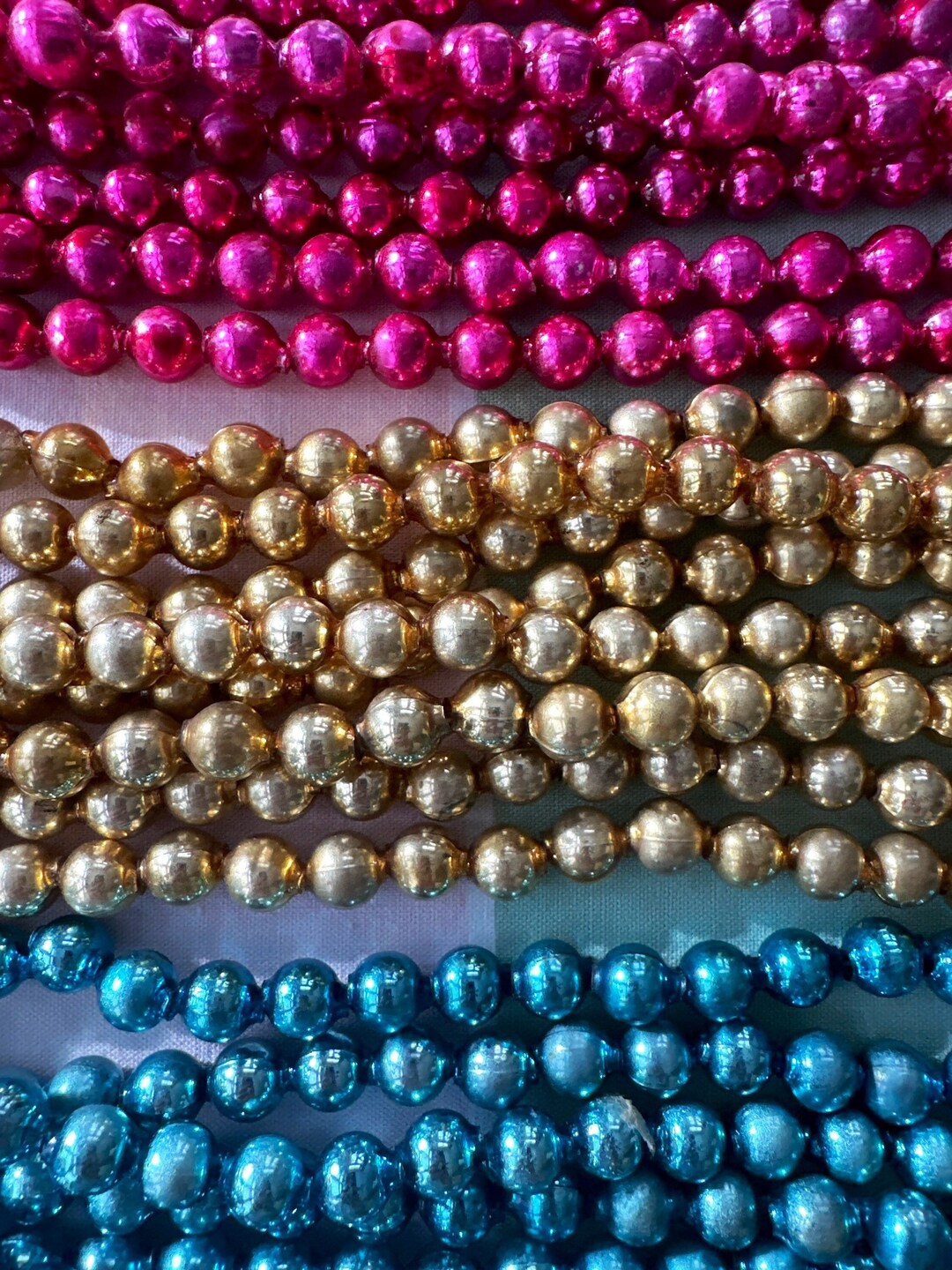 Vintage Bead Garland 9.5 Mm Blue Old Gold Hot Pink Strands Etsy