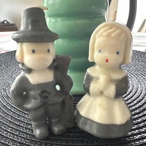 Vintage Gurley candles Thanksgiving pilgrim boy & girl set