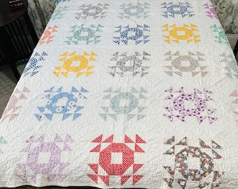 Vintage quilt multicolored light weight bed cover/ bedspread blanket textile art twin 61x75