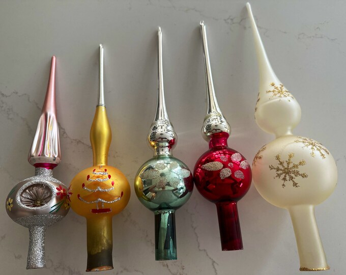 Vintage Glass Tree Toppers Triple Indent Glitter Mica Christmas Tree Etsy