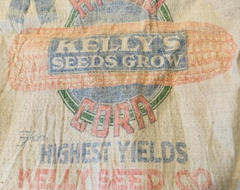Vintage feed sacks corn Kellys Funks Burrus farmhouse decor