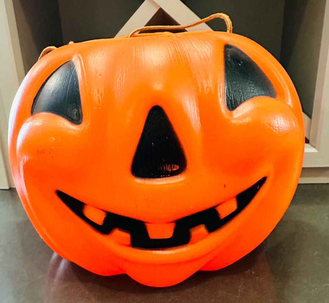 Vintage Blow Mold Jack O’lantern Pumpkin Treat Pail Bucket Halloween ...