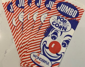 50 to 500 Jumbo Clown Pop Corn Bag ~ Large 4x2x12" Bags For Home or Business Use 
