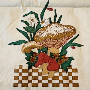 Vintage mushroom tablecloth vinyl flannel backed wipeable