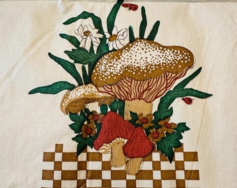Vintage mushroom tablecloth vinyl flannel backed wipeable