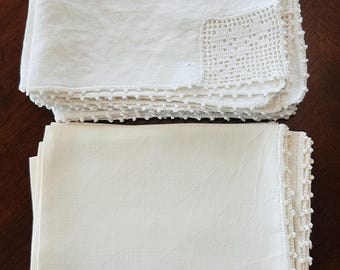 Vintage Embroidered Napkins: Butterfly or Floral Scalloped Edge - Set of 5 or 6