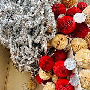 vintage Christmas garlands honeycomb japan red ivory silver aluminum chain garland Christmas tree decor