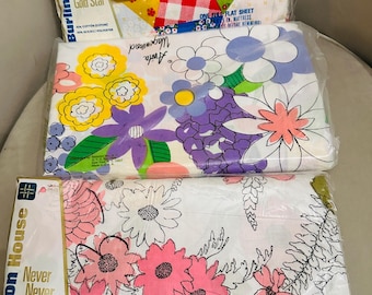 Sábanas planas vintage; tamaño individual o matrimonial, con grandes y llamativos estampados florales, patchwork, ropa de cama retro moderna para dormitorio, nuevas en su empaque original.