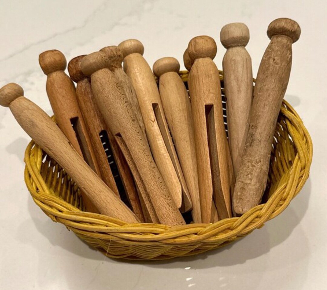 Vintage Clothespins Round Head Wood Set of 12 Laundry Outside