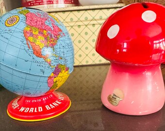 Vintage banks: Ohio art world bank savings or mushroom shaped bank