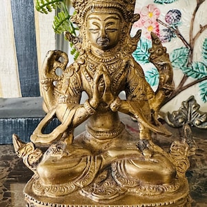 Vintage Tibetan Buddhist sculpture figure brass decor