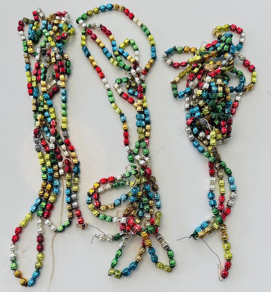 Vintage Bead Garland Square Double Bead Dice Shaped Bead Multicolor ...