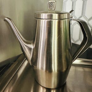 Vintage Cordova stainless steel coffee tea set with tray 1969 NOS Sugar creamer tea coffee pot