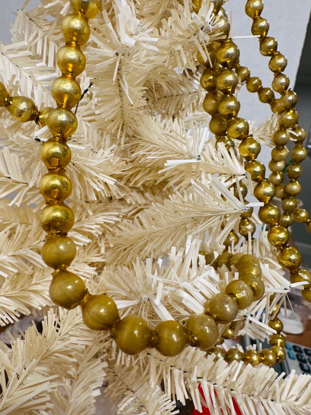 Vintage Glass Garland Mercury Bead Gold Old Gold Pewtery Gold 6 7.8mm