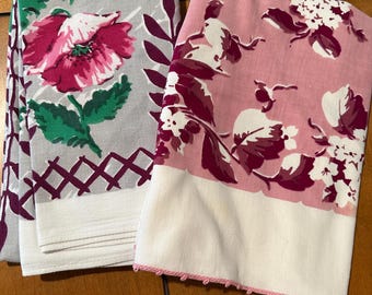 Vintage tablecloths square rectangle fruit flowers table covering barkcloth pink burgundy