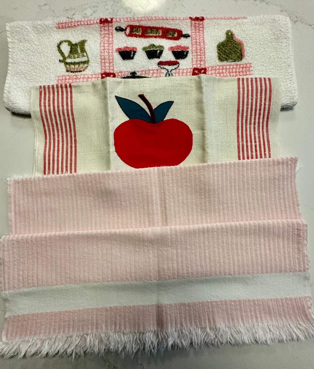 Vintage Kitchen Towels Pink Appliqu?? Check Stripe Dish Towels Cannon - Etsy