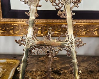 Vintage brass easel ornate Rocco Hollywood Regency pictures books display