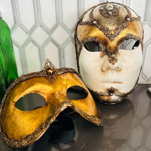 Vintage Venetian mask paper mache Mardi Gras metallics party costume wall decor