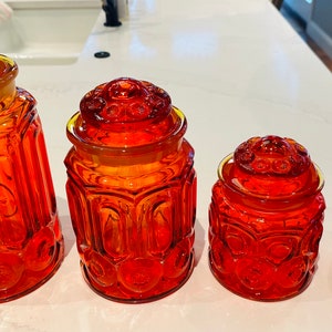 Vintage LE Smith Amberina Moon & Stars glass canister containers perfect condition choice orange red all sizes