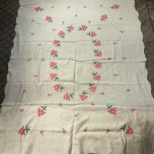 Vintage tablecloths embroidered rectangular linen pinks green table covering