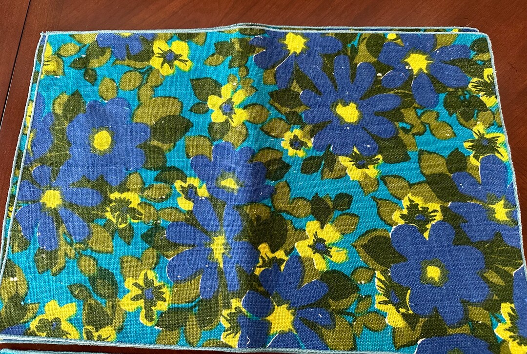 Vintage MCM Floral Placemats Set 6 Blues Avocado Etsy