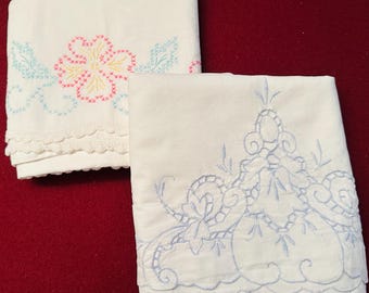 Vintage pillowcase sets standard crotchet  appliqué crewel cross stitch