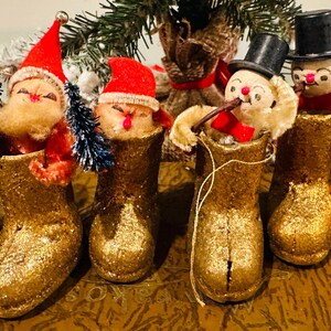 Vintage Spun Heads Christmas ornaments boots snowman Santa   holiday embellishments decor holiday
