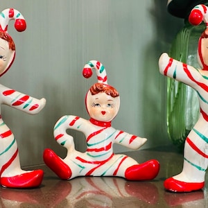 Vintage Candy Cane Kids holiday set Thames Lefton Christmas decor HTF
