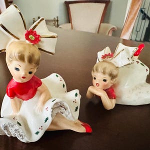 Vintage Inarco Big Bow Bloomers Christmas Figurines Japan E-1265
