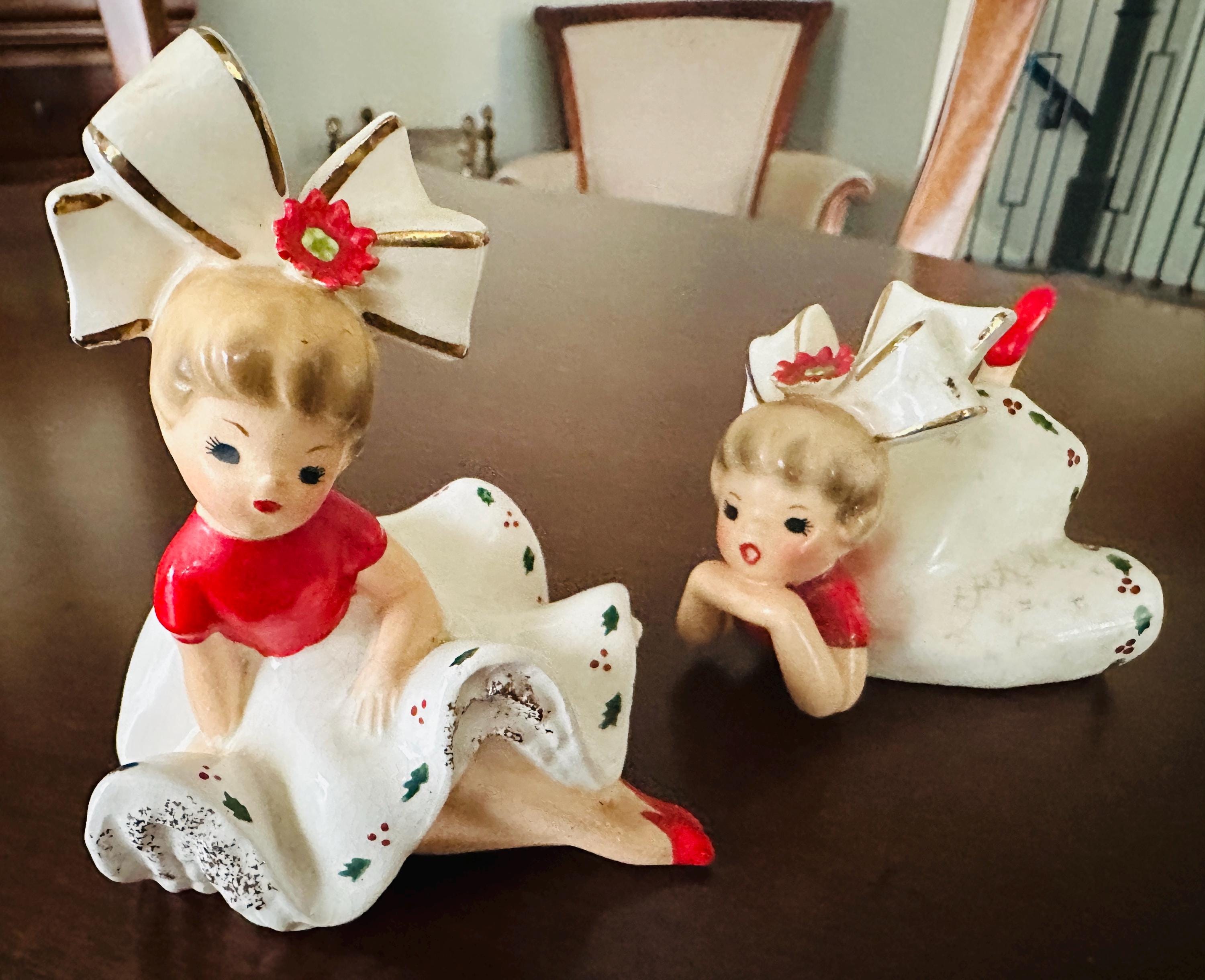 Vintage Inarco Big Bow Bloomers Christmas Figurines Japan E-1265