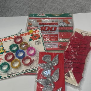 Vintage Christmas gift wrap embellishments bows bells foils