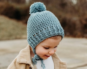 Beanie Bonnet | Unisex Bonnet | Fall Bonnet | Baby Beanie | Toddler Beanie | Child Beanie | Child Bonnet | Pom Pom Bonnet | Knit Crochet