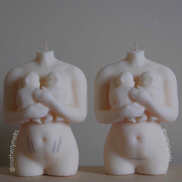 The Twin Mother Candle, C-Section Scar or Stretch Marks. Postpartum body, Mother and Baby Candle.