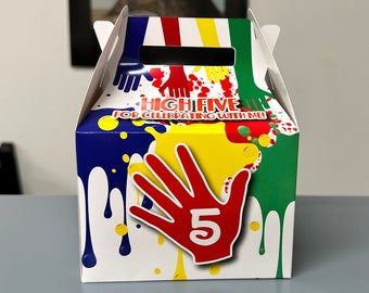 HIGH 5, 5th Birthday, Birthday, colorful, Splatter, Paint, HIgh Fives, Fifth Birthday Favor Box