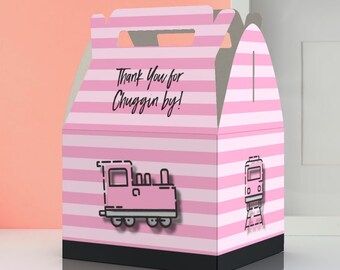 Pink Train, Thanks for Chuggin by, Thomas, Chugga Chugga, 1st Birthday, Birthday Favor Box