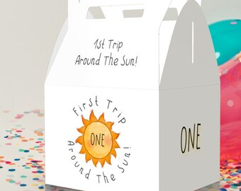 1st trip around the sun, Sun, Sonshine, Birthday, Rocket, 1st Birthday favor box