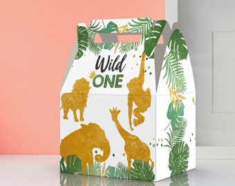 Wild One, Jungle, Greenery, Gold Safari, Gold Jungle Favor Box