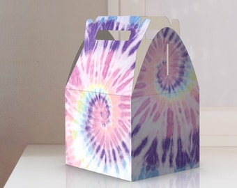 Pastel Tie Dye Favor Box, Rainbow Birthday Party Supplies