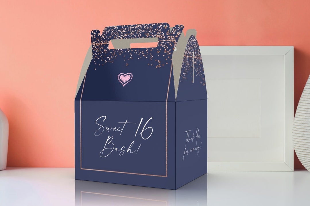 Sweet 16, Rose Gold, Birthday, Pink Diamonds, 16th Birthday Favor Box ...