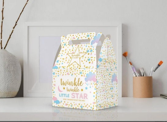 Twinkle Twinkle Little Star GOLD Gender Reveal baby shower Favor Box