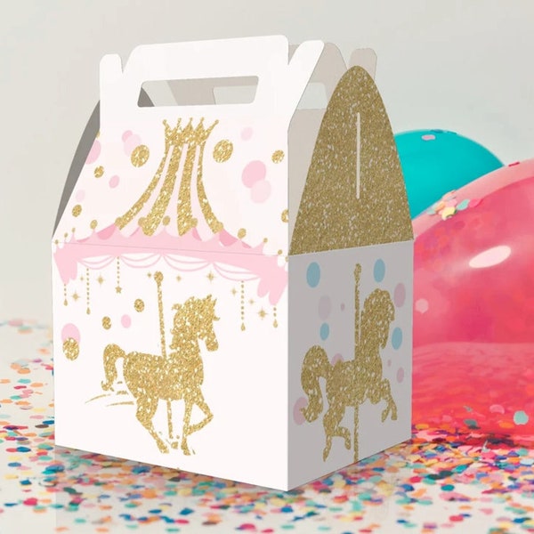 Carousel, Pink Carousel, Baby Shower, Carousel 1st Birthday, Gold, Carnival, Horse Favor Box