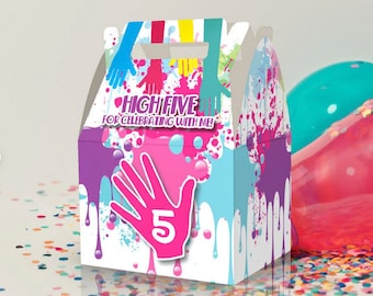 HIGH 5, 5th Birthday, Birthday, Colorful, Splatter, Paint, HIgh Fives, Fifth Birthday Favor Box