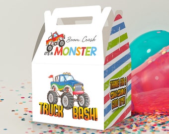 Monster Truck, Truck Bash, Race Track, Cars, Trucks, Birthday Favor Box