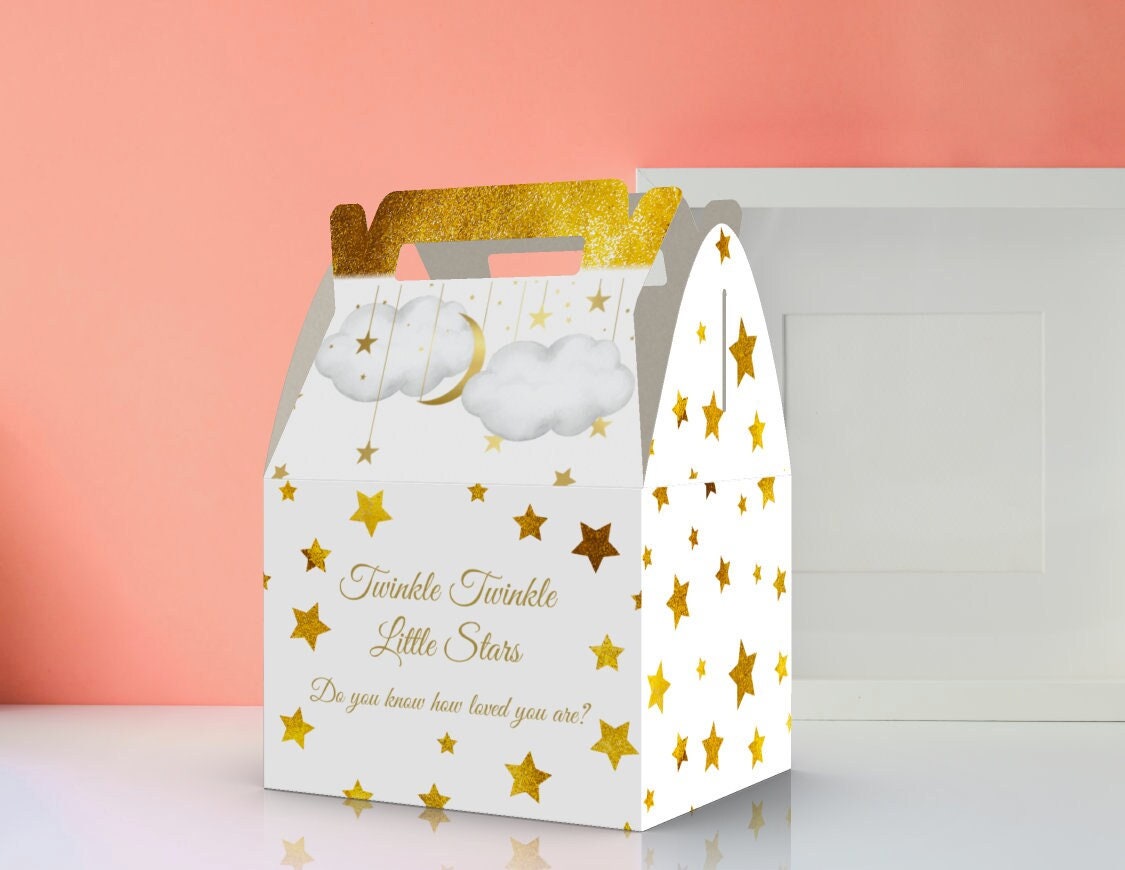 Twinkle Twinkle Little Star GOLD Gender Reveal baby shower Favor Box