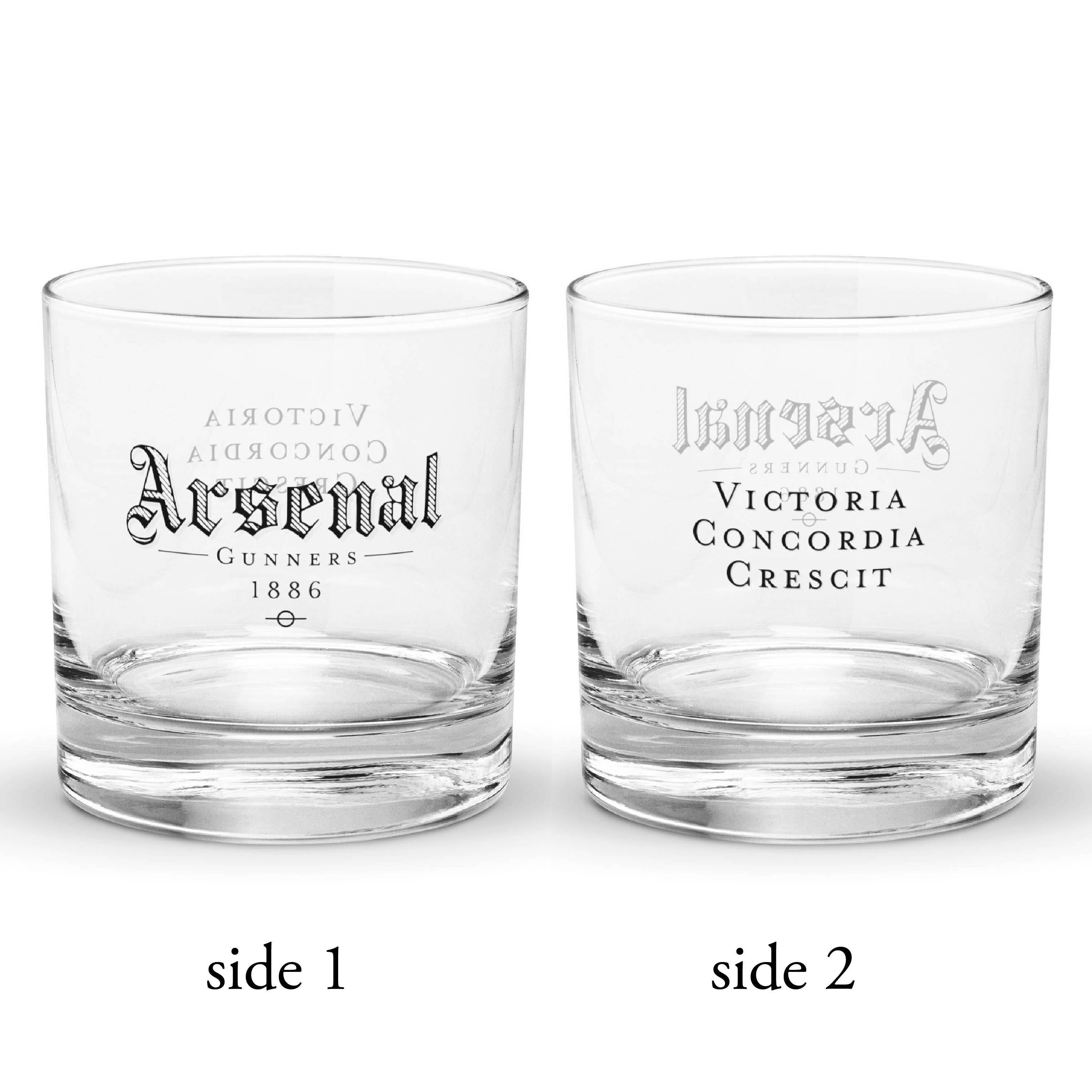 Arsenal Whiskey Glass - Victoria, Concordia, Crescit | Rocks Glass, Gunners Bourbon Glass, Arsenal Glassware, Gift for Football Dads