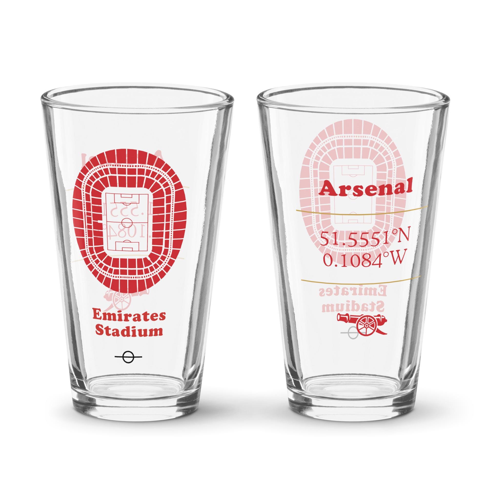 Emirates Stadium Pint Glass | Arsenal Stadium Glass | Gunners Gift | Soccer Barware | Perfect EPL Gift | Gooner Glassware | 16 oz Drinkware